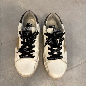 Golden Goose White and Gold Sneakers with Black Accents